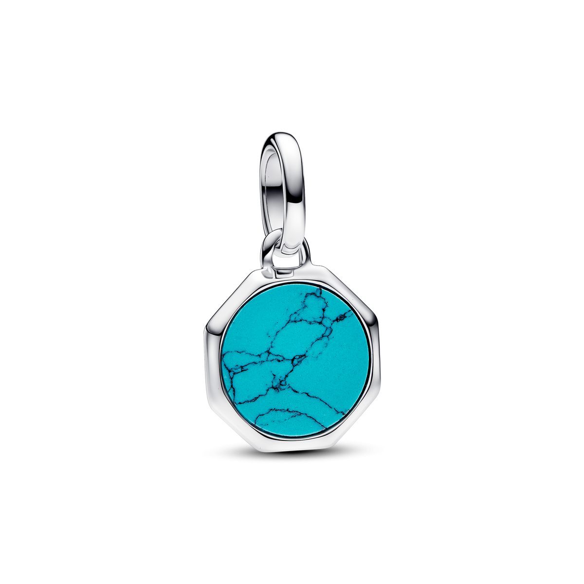 Turquoise-colored Engravable Mini Medallion Charm - Sterling silver