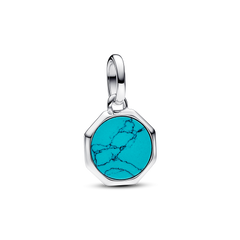Turquoise-colored Engravable Mini Medallion Charm - Sterling silver