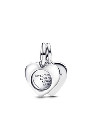 FINAL SALE - Engravable Heart Magnifying Glass Double Dangle Charm - Sterling silver