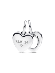 FINAL SALE - Engravable Heart Magnifying Glass Double Dangle Charm - Sterling silver