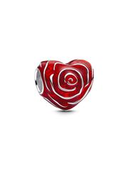 Rose Heart Charm - Sterling silver