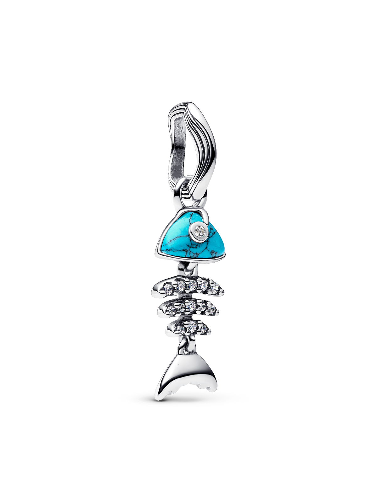 Turquoise-colored Fishbone Dangle Charm - Sterling silver