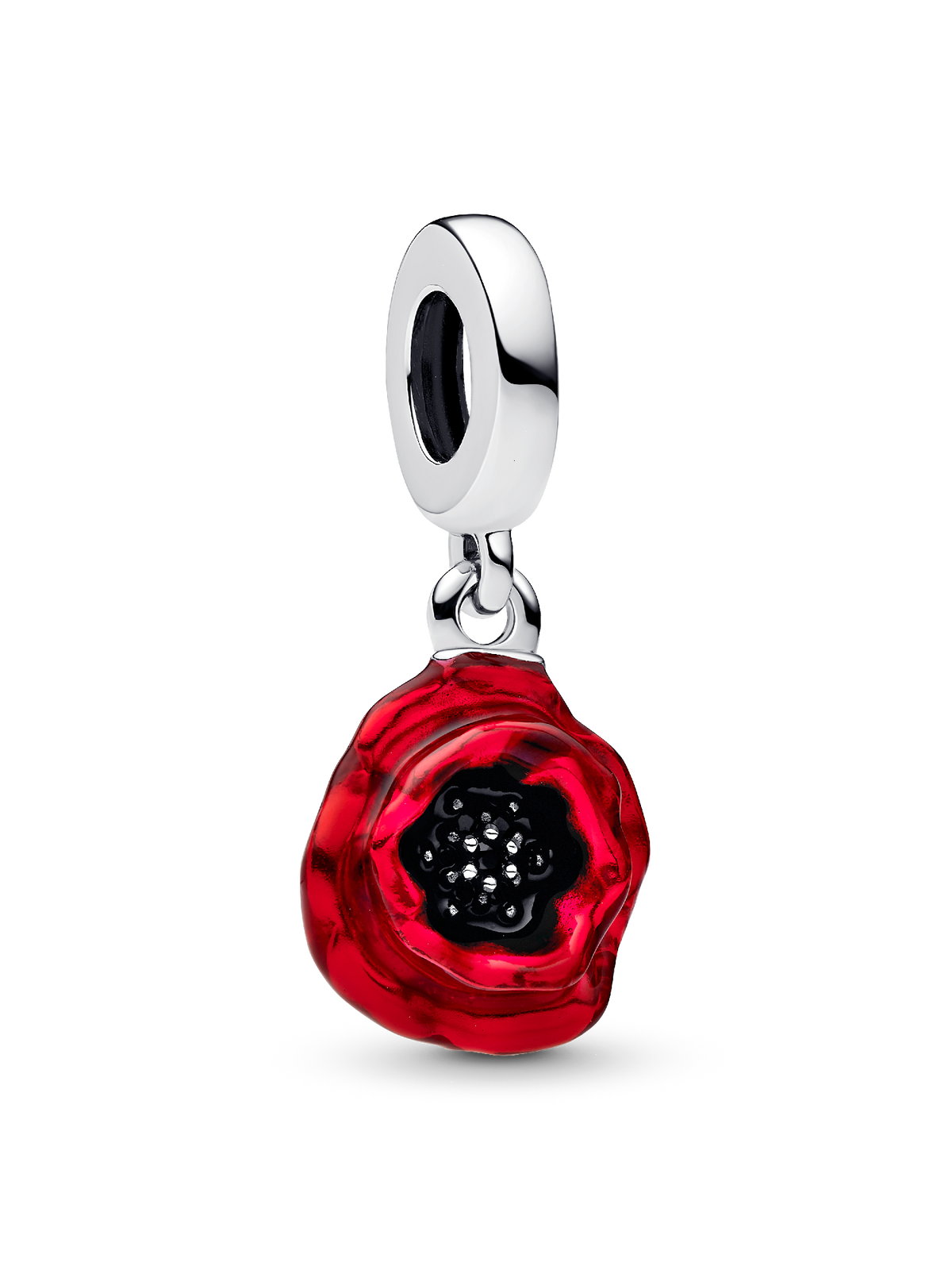 Red Flower Dangle Charm - Sterling silver