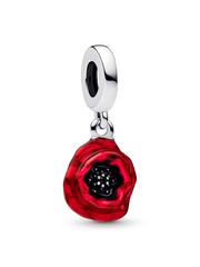 Red Flower Dangle Charm - Sterling silver