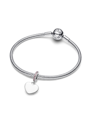 Engravable Heart Pink Stone Dangle Charm - Sterling silver