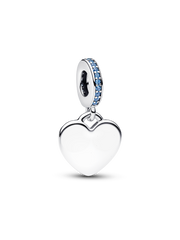 Engravable Heart Blue Stone Dangle Charm - Sterling silver