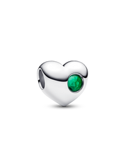 Engravable Green Stone Heart Charm - Sterling silver