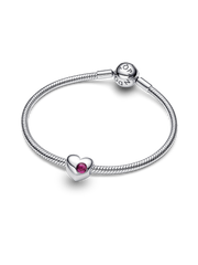 Engravable True Red Stone Heart Charm - Sterling silver