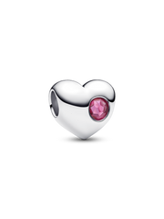 Engravable Pink Stone Heart Charm - Sterling silver
