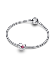Engravable Pink Stone Heart Charm - Sterling silver