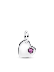 February Engravable Heart Purple Stone Heart Dangle Charm - Sterling silver