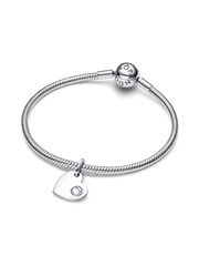 April Engravable Heart Clear Stone Dangle Charm - Sterling silver