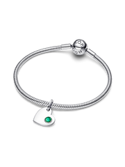 May Engravable Heart Green Stone Dangle Charm - Sterling silver