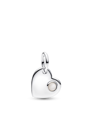 June Engravable Heart White Stone Dangle Charm - Sterling silver