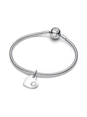 June Engravable Heart White Stone Dangle Charm - Sterling silver