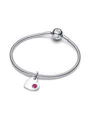 July Engravable Heart True Red Stone Dangle Charm - Sterling silver