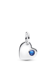 September Engravable Heart Blue Stone Dangle Charm - Sterling silver