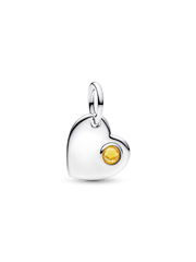 November Engravable Honey Stone Heart Dangle Charm - Sterling silver