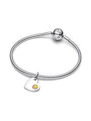 November Engravable Honey Stone Heart Dangle Charm - Sterling silver