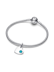 December Engravable Turquoise Blue Stone Heart Dangle Charm - Sterling silver