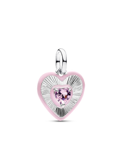 Radiating Pink Heart Medallion Charm - Sterling silver