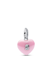 Pink Ceramic Heart Padlock Dangle Charm - Sterling silver