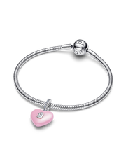 Pink Ceramic Heart Padlock Dangle Charm - Sterling silver