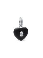 Matte Black Ceramic Heart Padlock Dangle Charm - Sterling silver