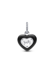 Matte Black Ceramic Heart Padlock Dangle Charm - Sterling silver