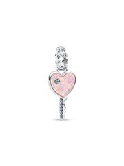 Opalescent Heart Key Dangle Charm - Sterling silver