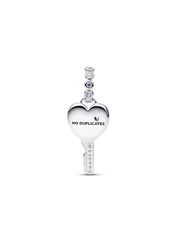Opalescent Heart Key Dangle Charm - Sterling silver