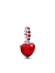 Red Murano Glass Heart Double Dangle Charm - Sterling silver