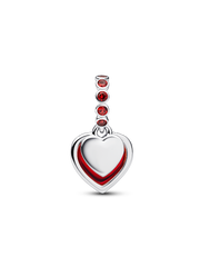 Red Murano Glass Heart Double Dangle Charm - Sterling silver