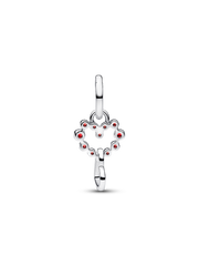 Connected Hearts & Red Stones Dangle Charm - Sterling silver