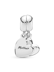 Mother & Son Heart Split Dangle Charm - Sterling silver