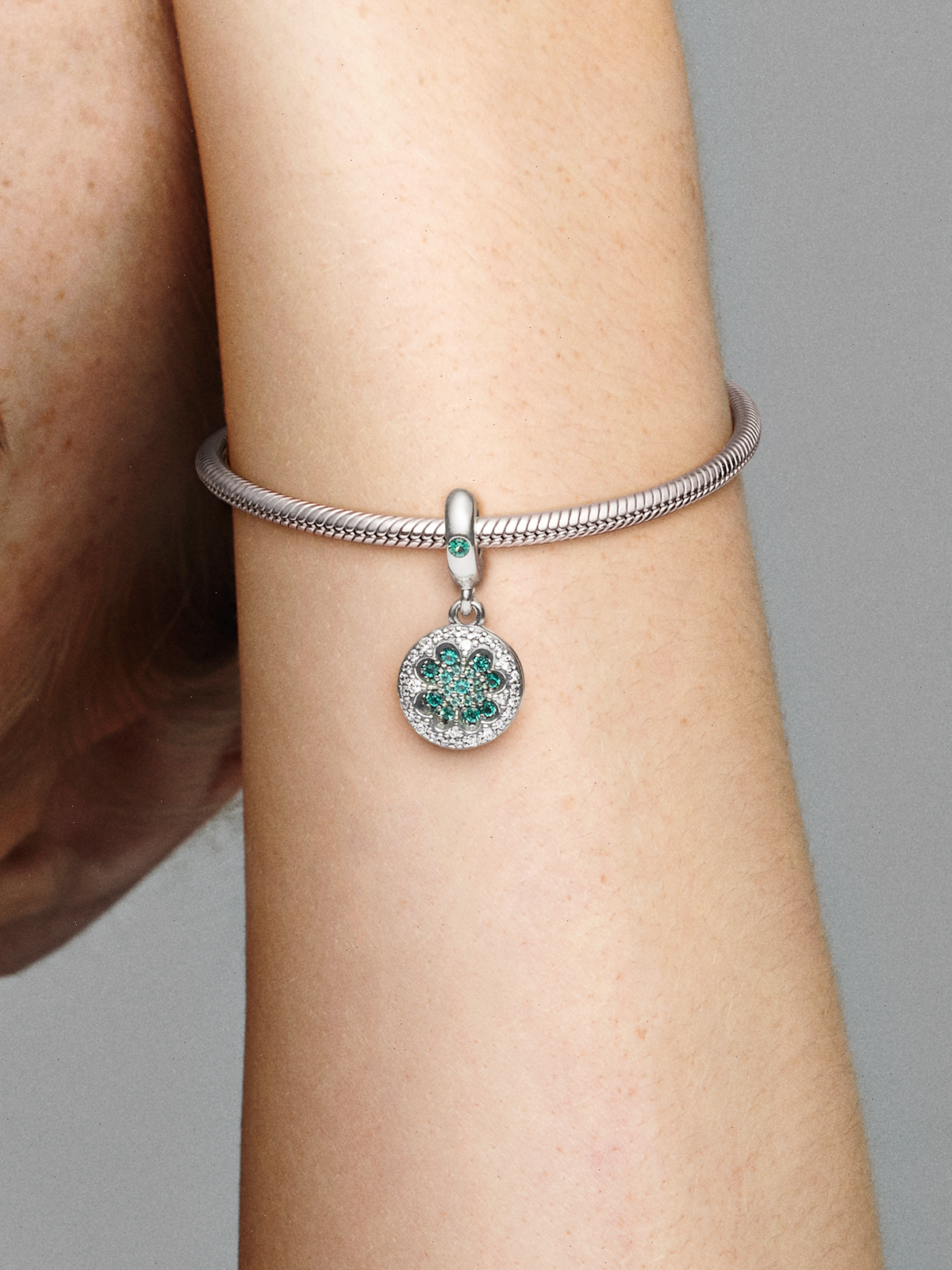 Lucky Four Leaf Clover Dangle Charm - Sterling silver