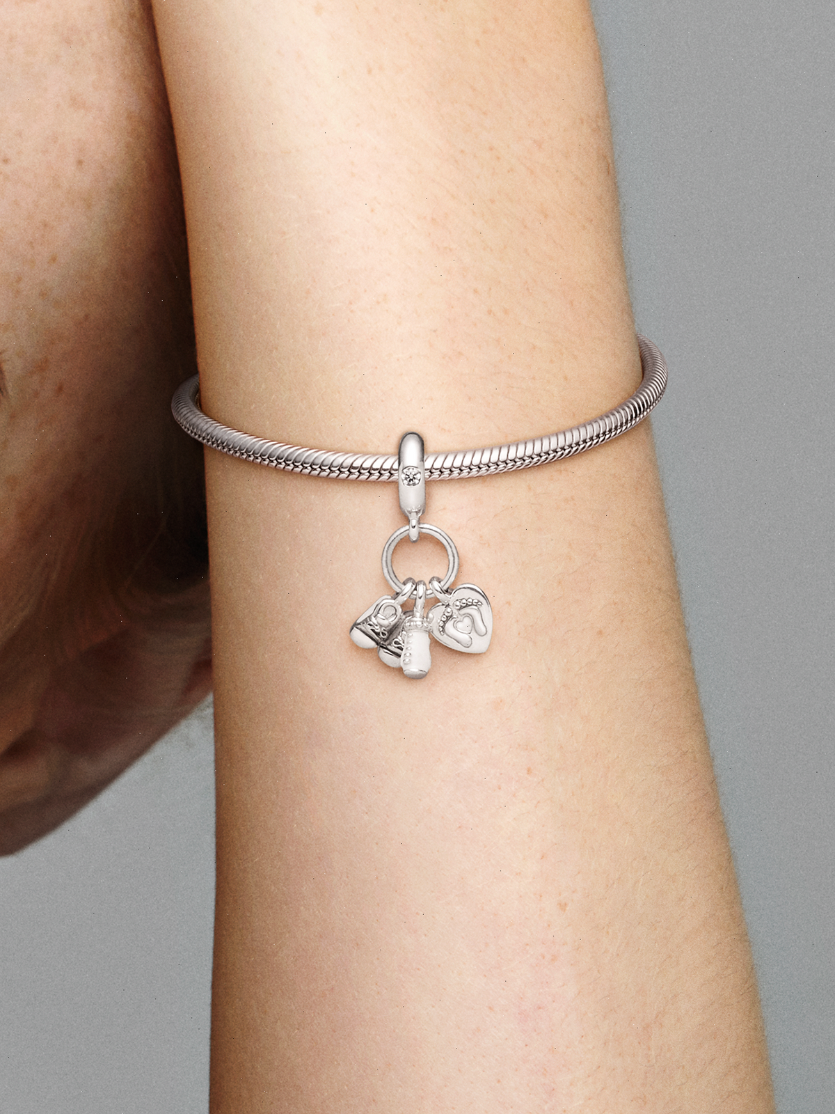 Baby Bottle and Shoes Dangle Charm - Sterling silver