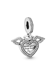 Heart and Angel Wings Dangle Charm - Sterling silver