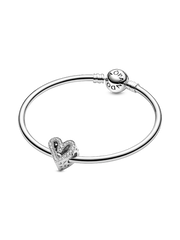 Sparkling Freehand Heart Charm - Sterling silver