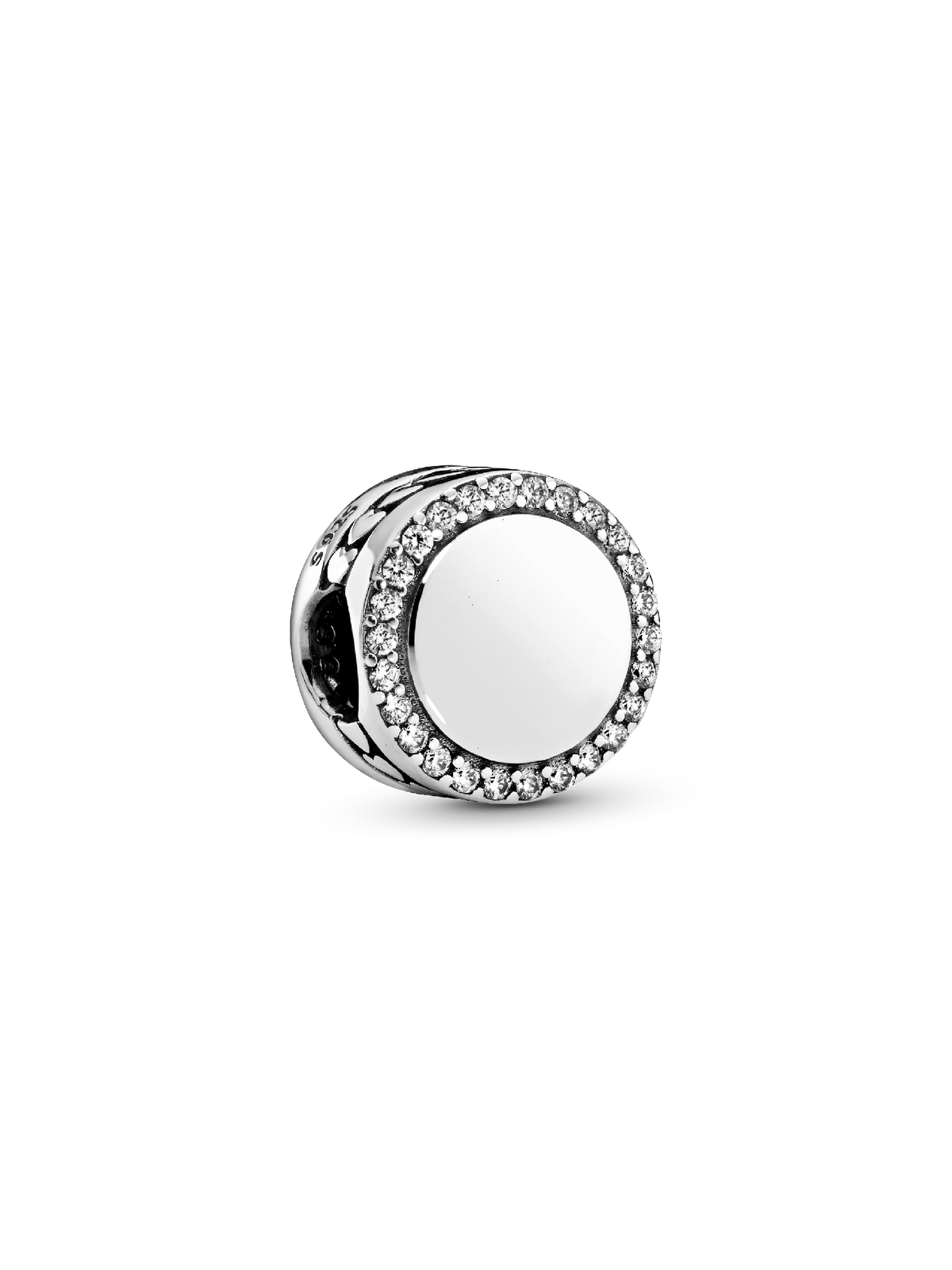 Engravable Sparkling Button Charm - Sterling silver