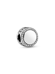 Engravable Sparkling Button Charm - Sterling silver