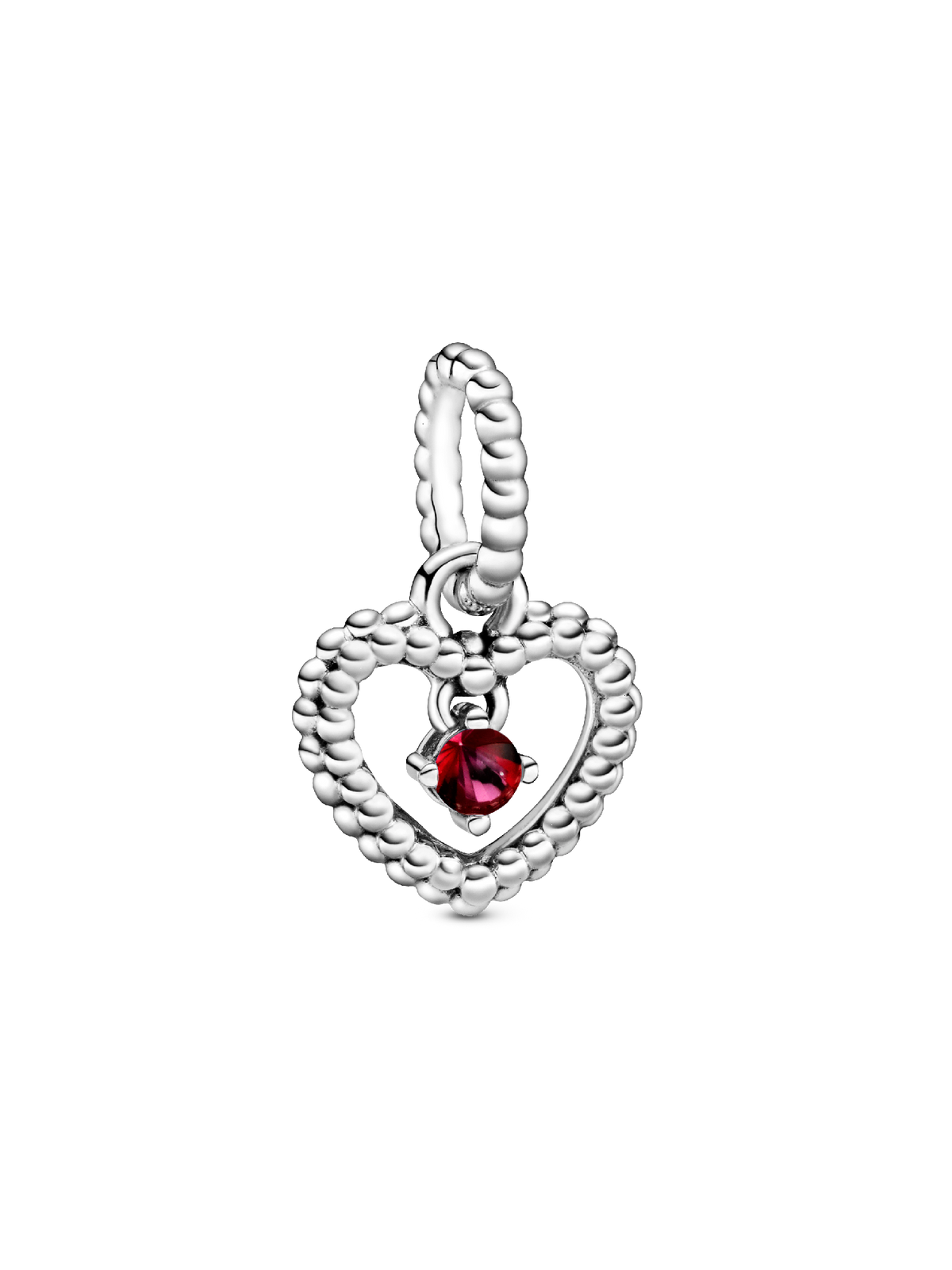 FINAL SALE - July Blazing Red Beaded Heart Dangle Charm - Sterling silver