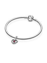 FINAL SALE - July Blazing Red Beaded Heart Dangle Charm - Sterling silver