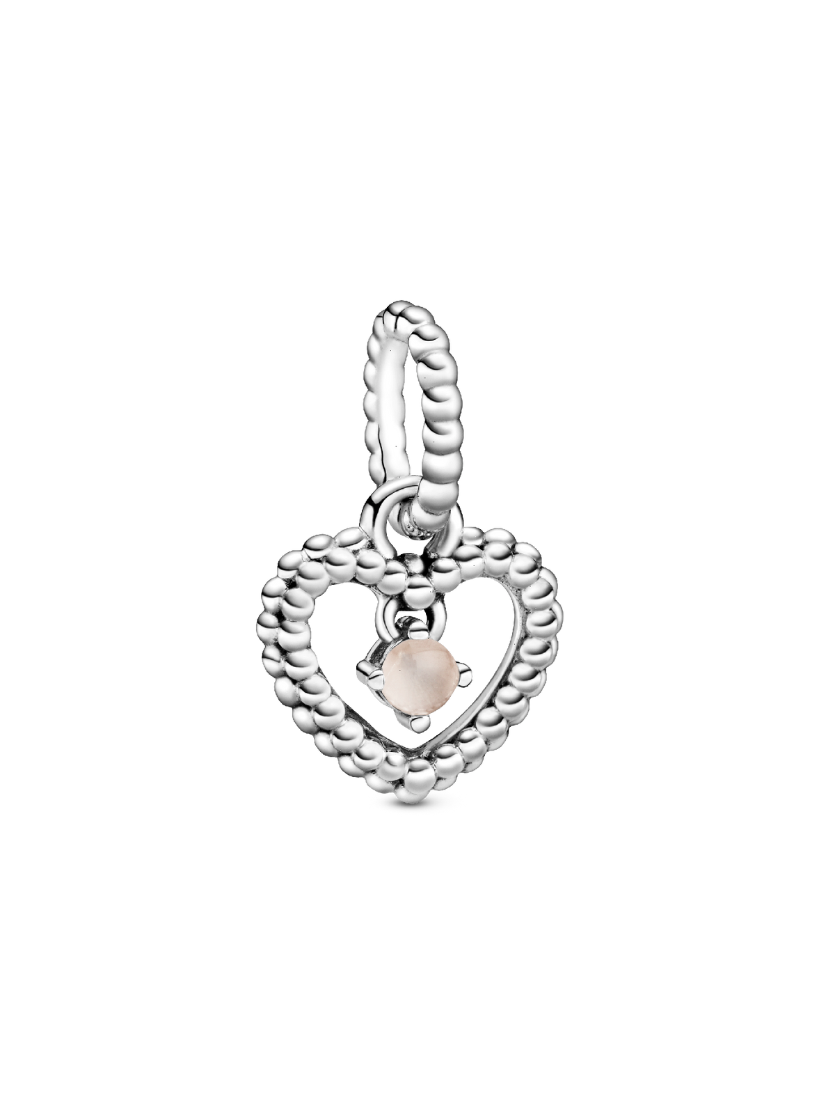 FINAL SALE - June Misty Rose Beaded Heart Dangle Charm - Sterling silver