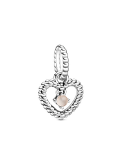 FINAL SALE - June Misty Rose Beaded Heart Dangle Charm - Sterling silver