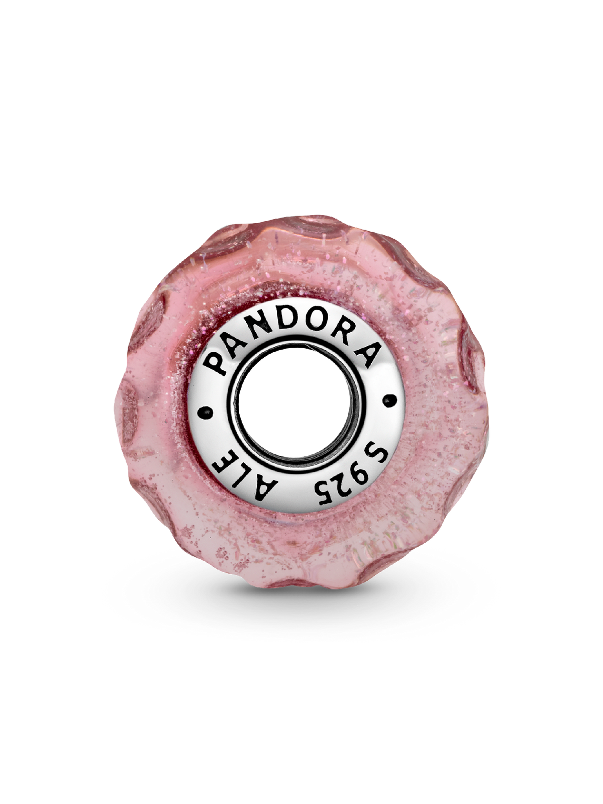 Wavy Fancy Pink Murano Glass Charm - Sterling silver