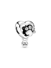 Sparkling Paw Print & Heart Charm - Sterling silver