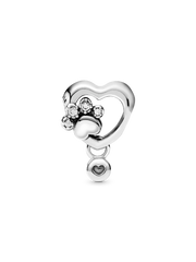 Sparkling Paw Print & Heart Charm - Sterling silver