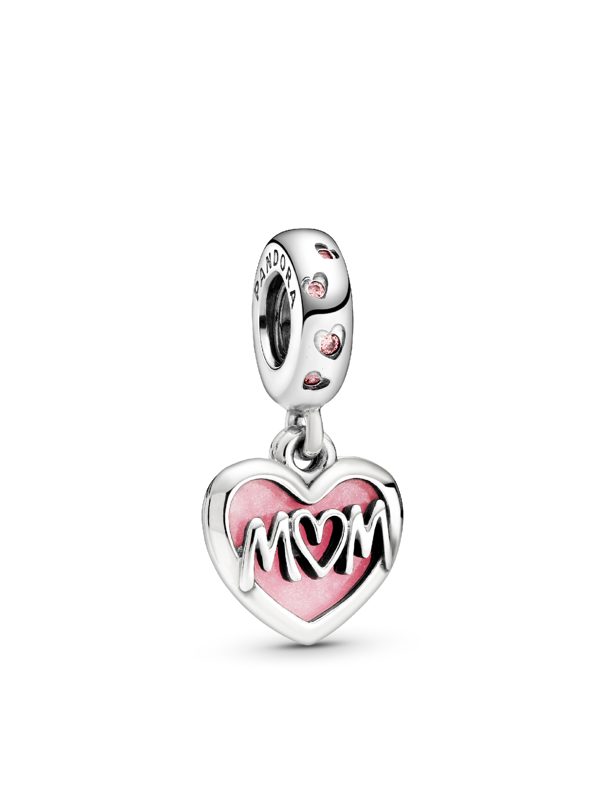 Mom Script Heart Dangle Charm - Sterling silver