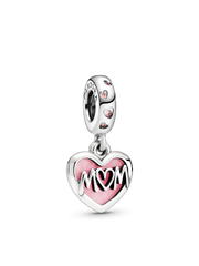 Mom Script Heart Dangle Charm - Sterling silver